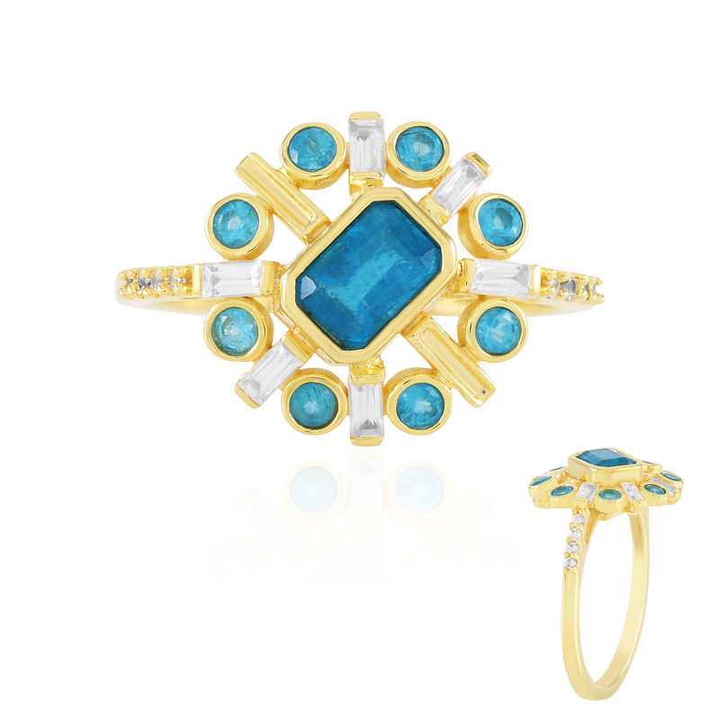 Neonblauer Apatit-Silberring