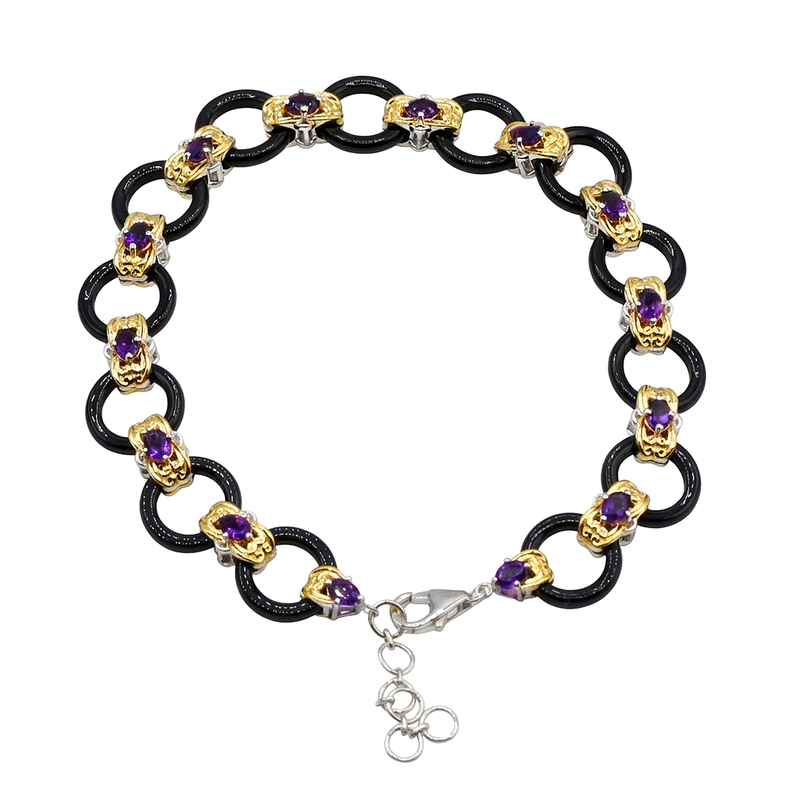 Schwarzer Onyx-Silberarmband (Gems en Vogue)
