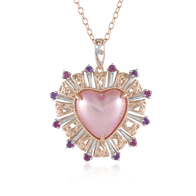 Pinkfarbene Mabe-Perlen-Silberhalskette (Gems en Vogue) Pinkfarbene Mabe-Perlen-Silberhalskette (Gems en Vogue)