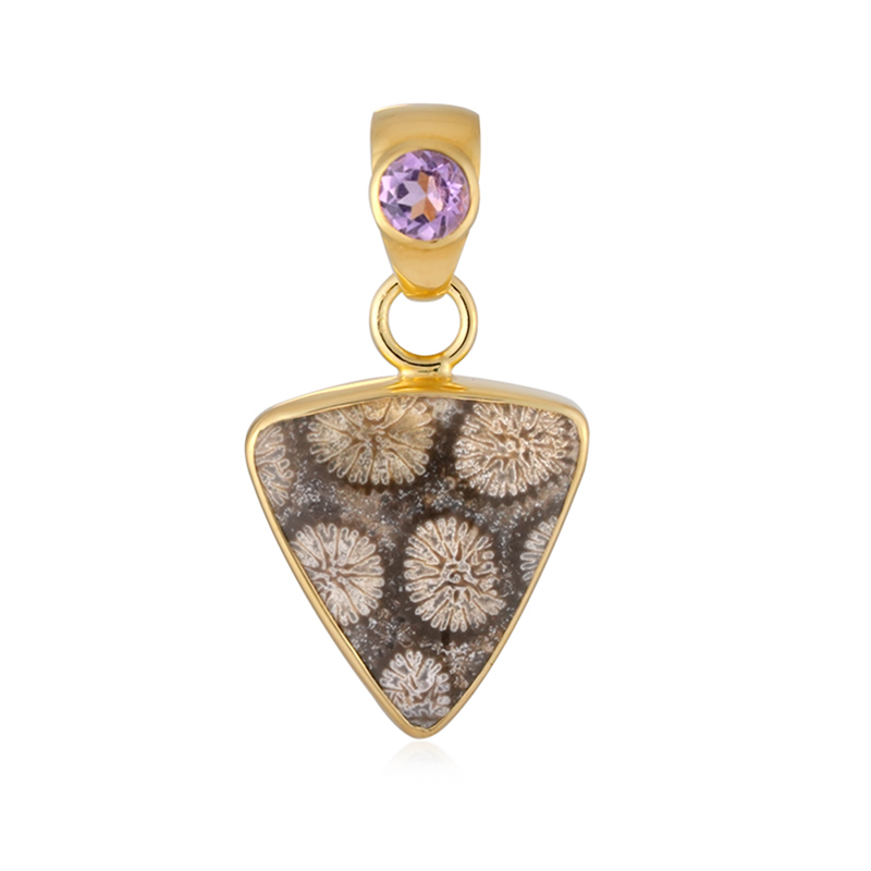 Versteinerte Koralle-Silberanhänger (Bali Barong)