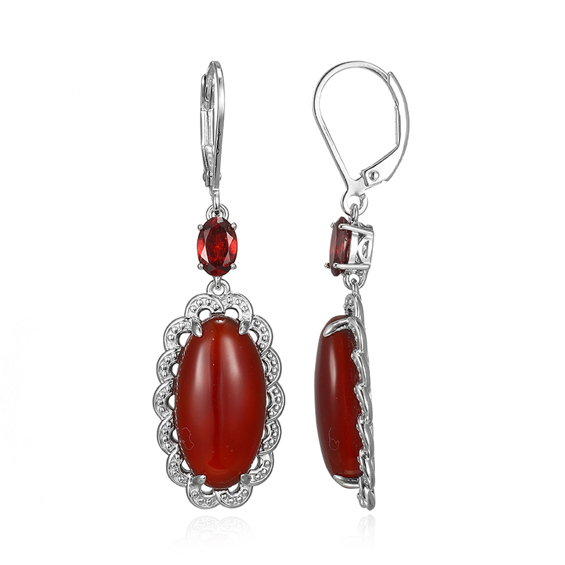 Roter Achat-Silberohrringe