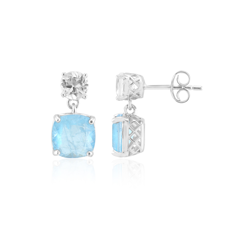 Blauer Pastell-Quarz-Silberohrringe