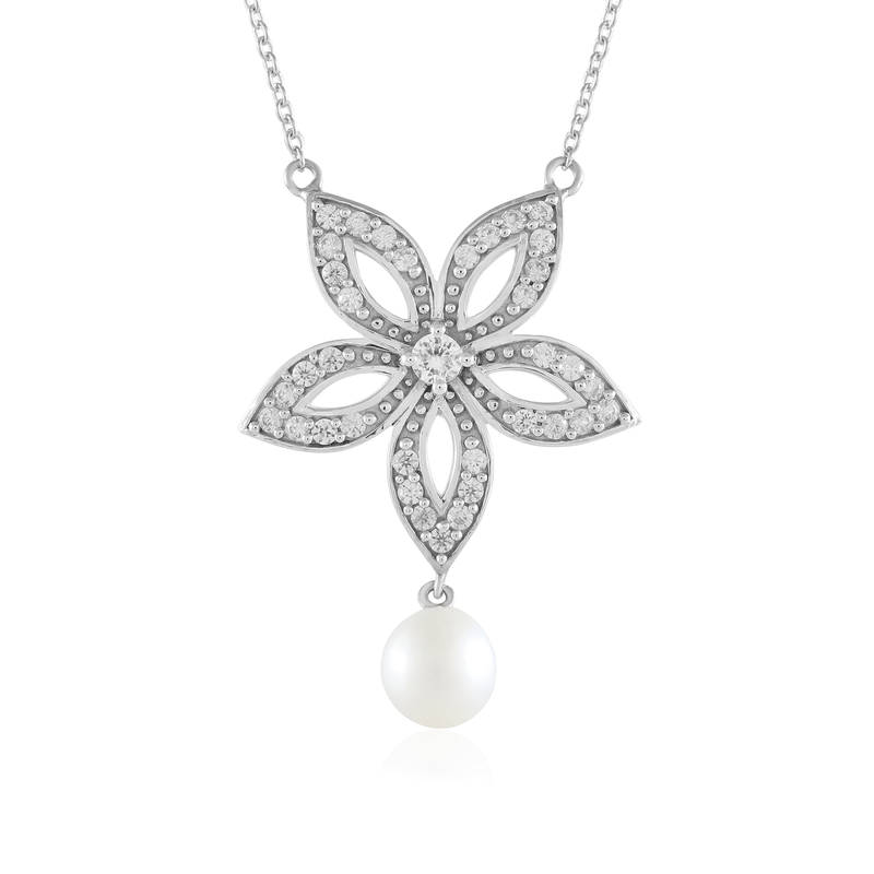 Weiße Süßwasserzuchtperlen-Silbercollier