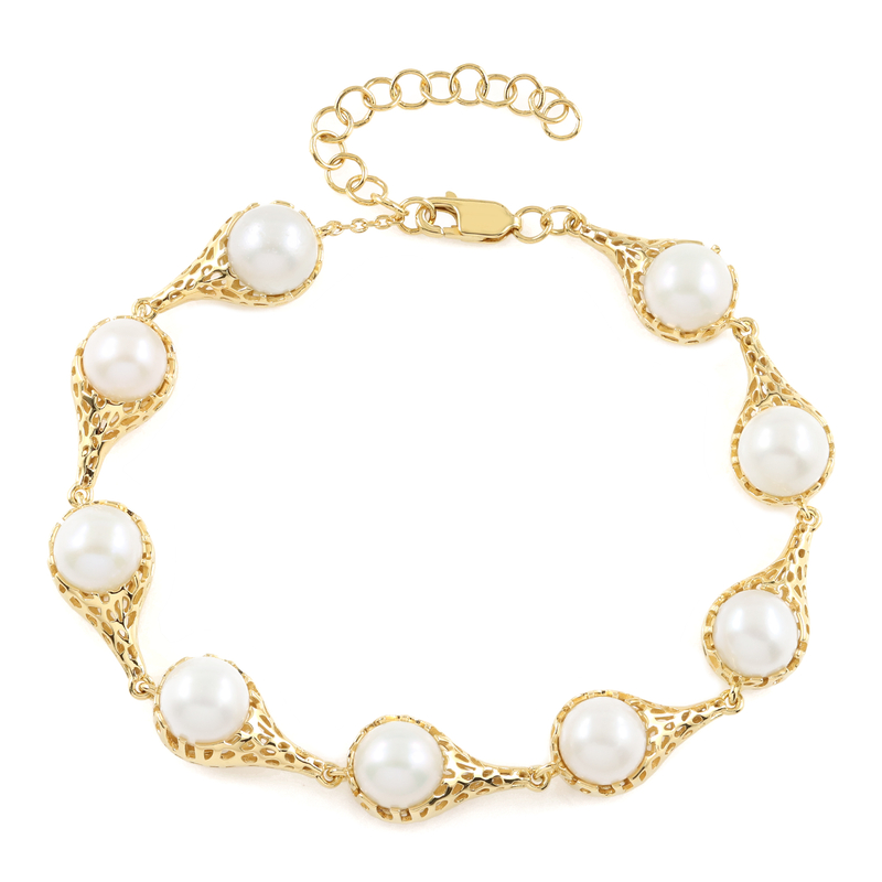 Weiße Süßwasserzuchtperlen-Silberarmband (Ornaments by de Melo)