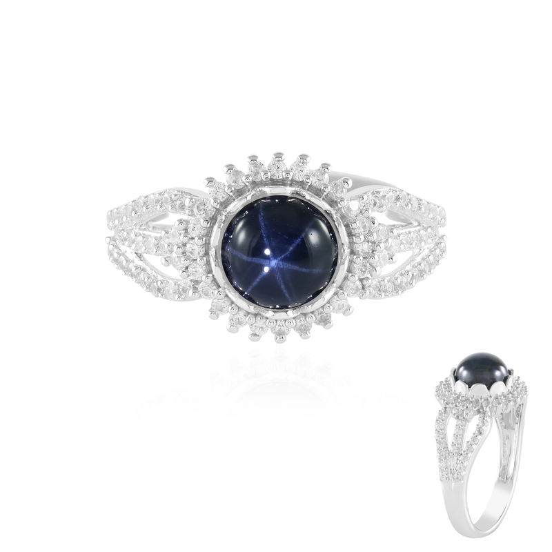 Blauer Stern-Saphir-Silberring