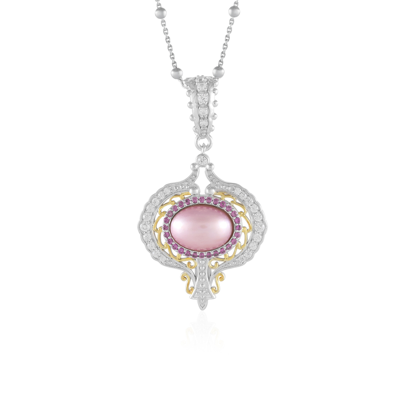 Pinkfarbene Mabe-Perlen-Silberhalskette (Dallas Prince Designs)