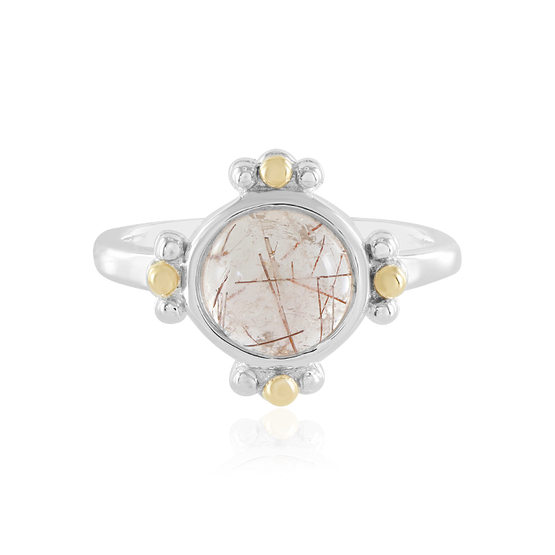 Kupferfarbener Rutilquarz-Silberring mit Gold (Granulieren) Kupferfarbener Rutilquarz-Silberring mit Gold (Granulieren)