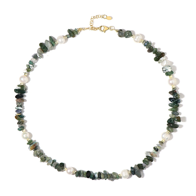 Moosachat-Silberhalskette (Riya)