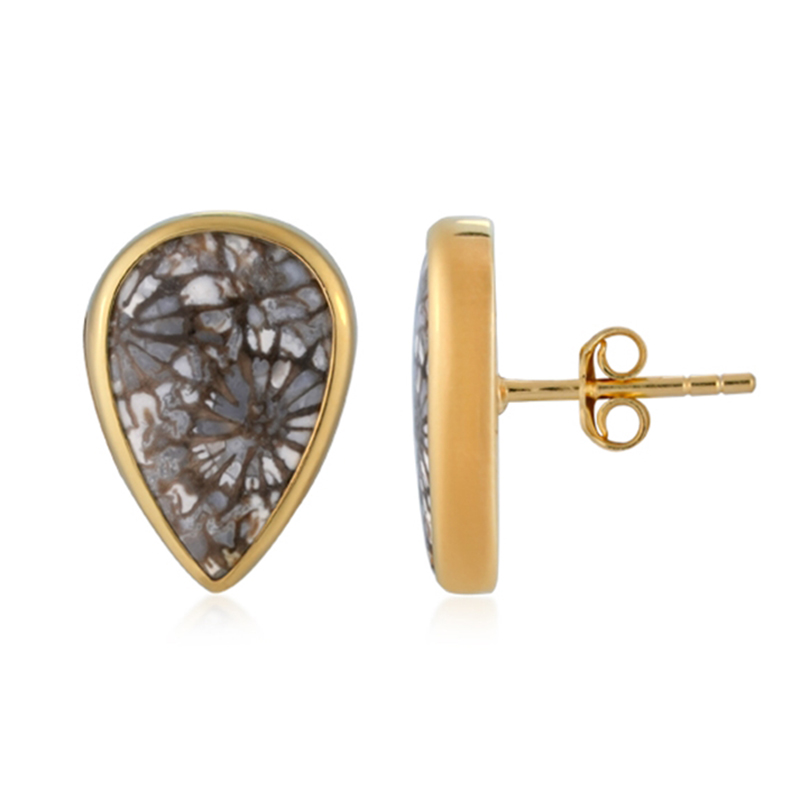 Versteinerte Koralle-Silberohrringe (Bali Barong)