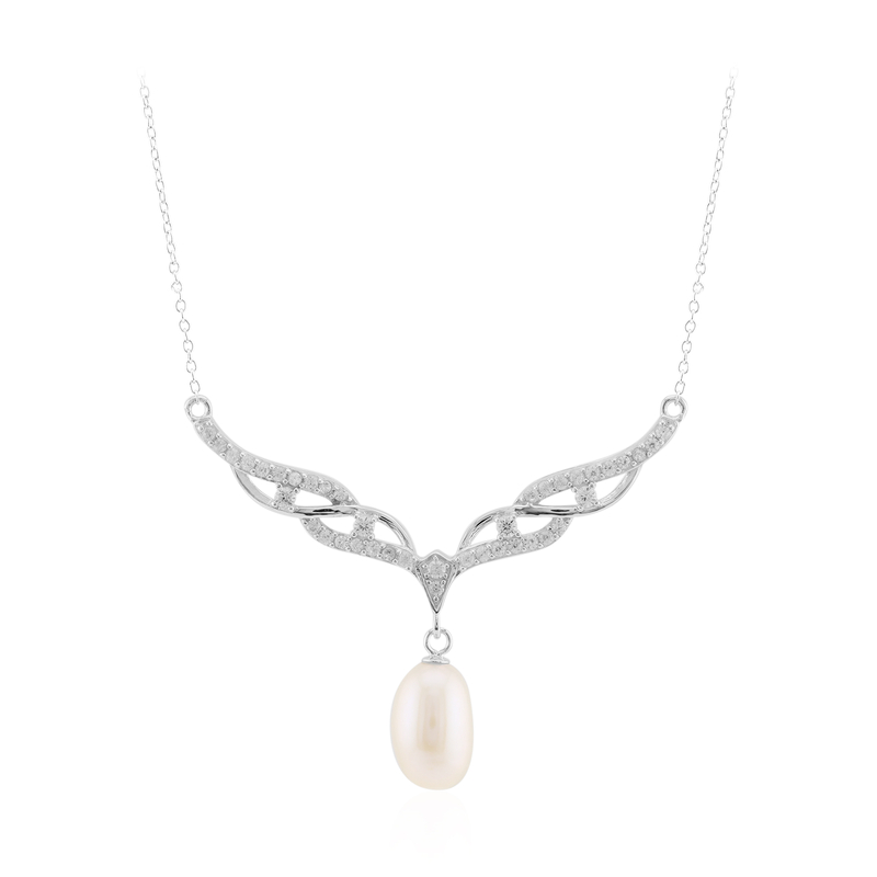 Weiße Süßwasserzuchtperlen-Silbercollier