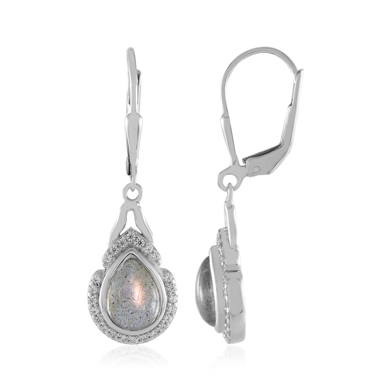 Pinkfarbener Maniry-Labradorit-Silberohrringe Pinkfarbener Maniry-Labradorit-Silberohrringe