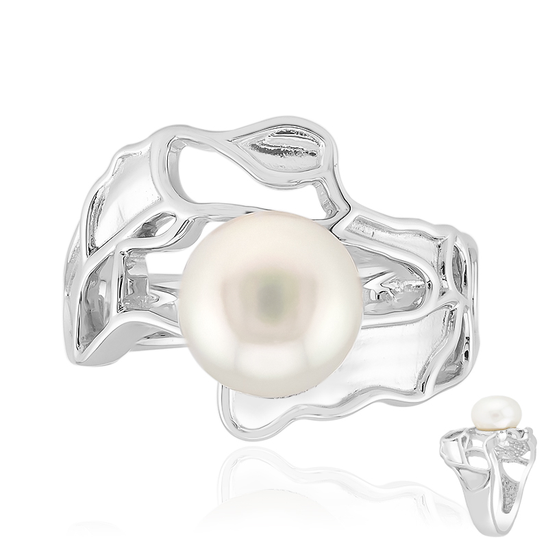 Weiße Süßwasserzuchtperlen-Silberring (TPC)