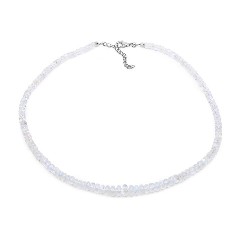 Regenbogen-Mondstein-Silberhalskette Regenbogen-Mondstein-Silberhalskette