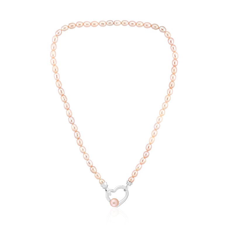 Pinkfarbene Süßwasserzuchtperlen-Silbercollier