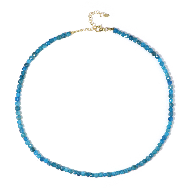 Neonblauer Apatit-Silberhalskette