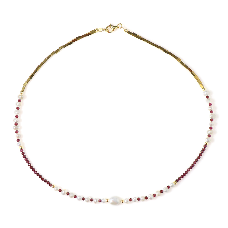 Weiße Süßwasserzuchtperlen-Silberhalskette (Riya)