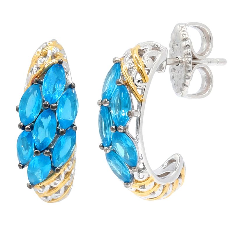 Neonblauer Apatit-Silberohrringe (Gems en Vogue)