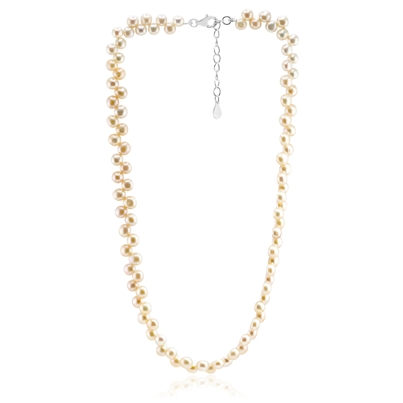 Pfirsichfarbene Süßwasserzuchtperlen-Silberhalskette (TPC)