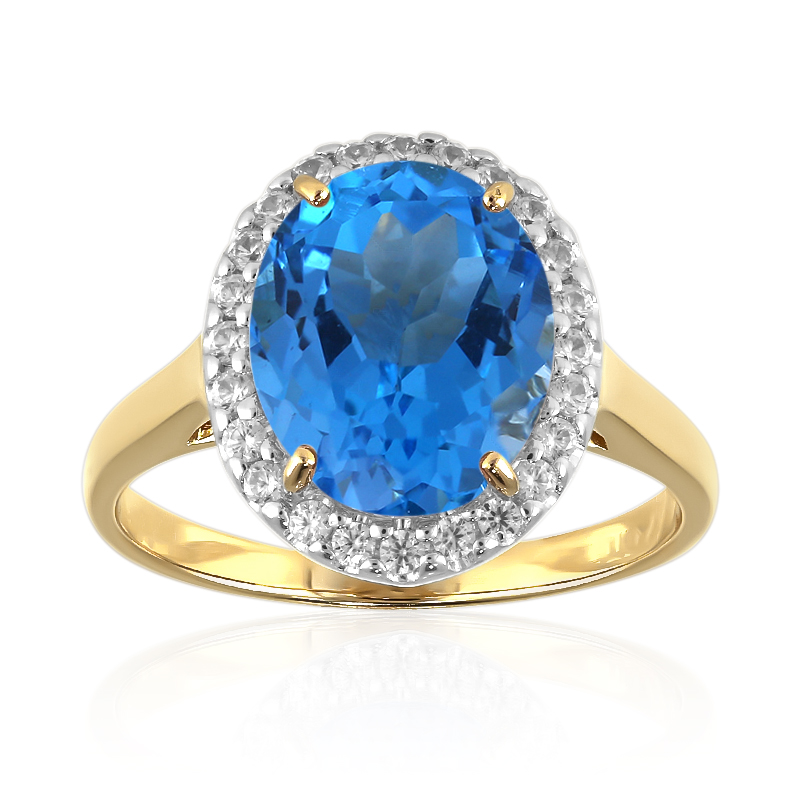 Schweizblauer Topas-Goldring (Adela Gold)