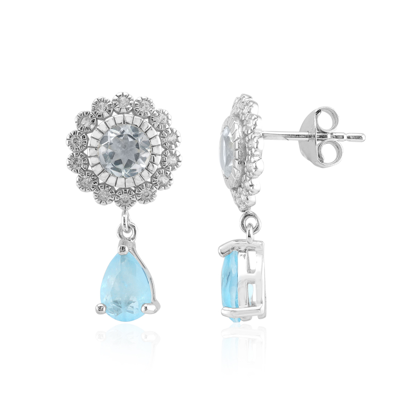 Blauer Pastell-Quarz-Silberohrringe