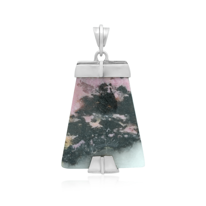 Sulawesi-Rhodonit-Silberanhänger (Bali Barong)