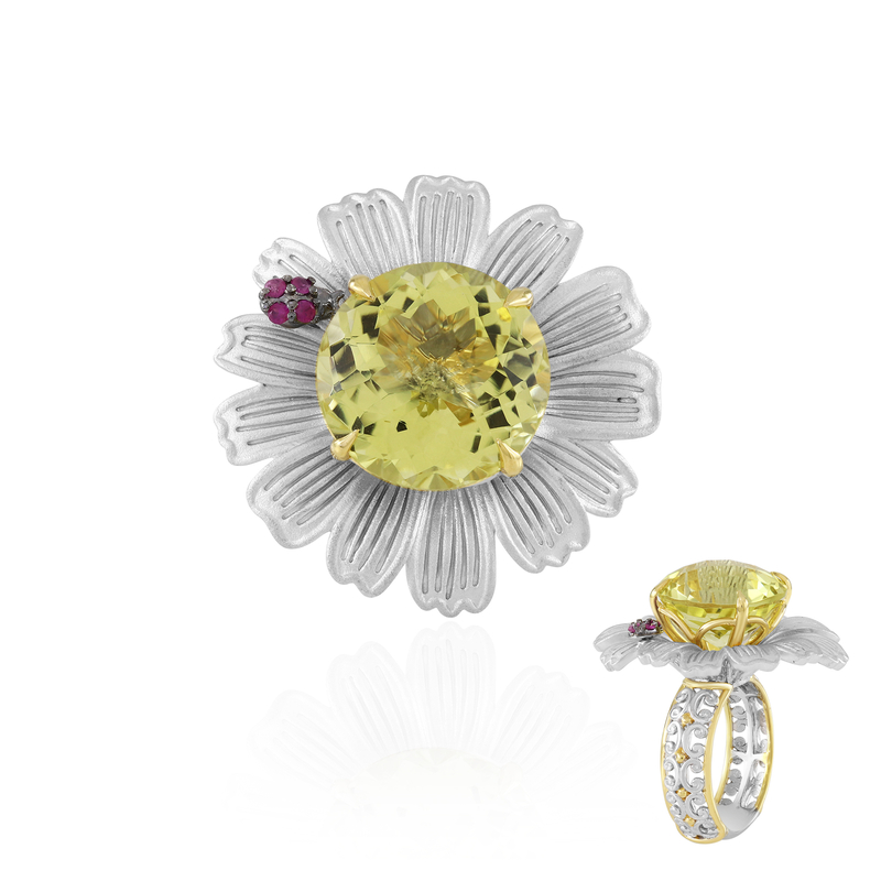 Ouro Verde-Quarz-Silberring (Gems en Vogue)