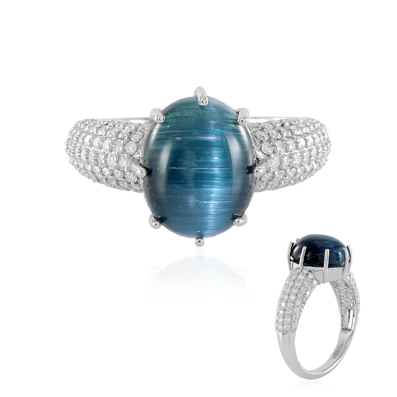 Indigolith-Katzenauge-Goldring (AMAYANI)