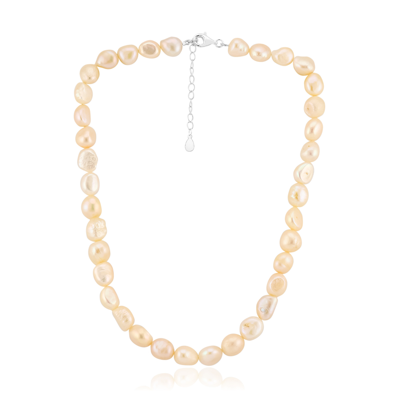 Pfirsichfarbene Süßwasserzuchtperlen-Silberhalskette (TPC)