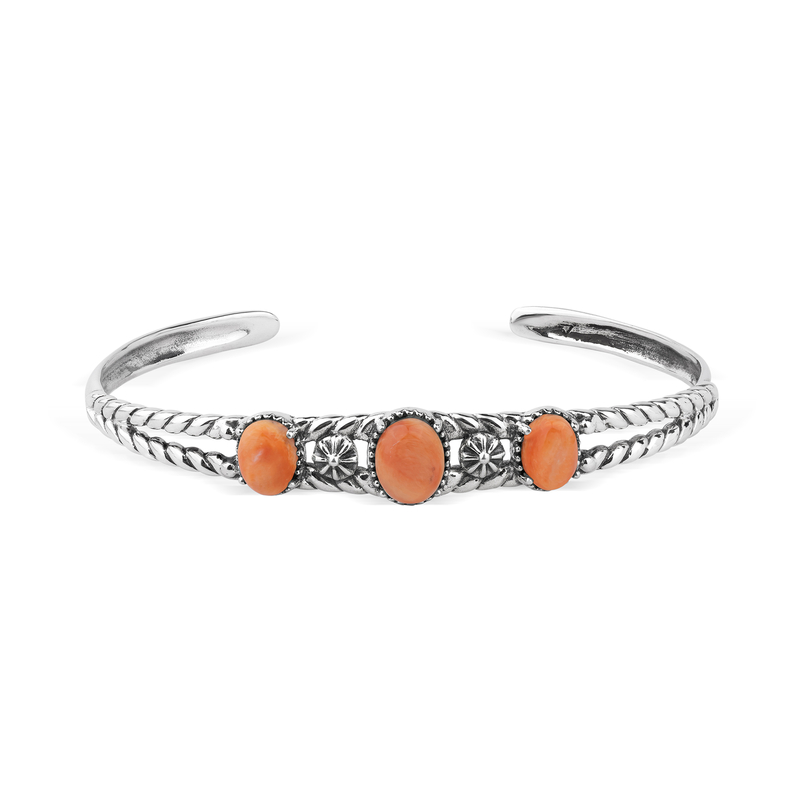 Orange Stachelauster-Silberarmreif (Desert Chic)