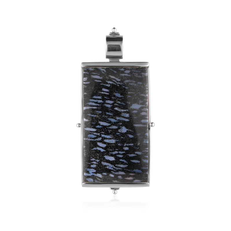 Versteinertes Jambi-Palmenholz-Silberanhänger (Bali Barong)