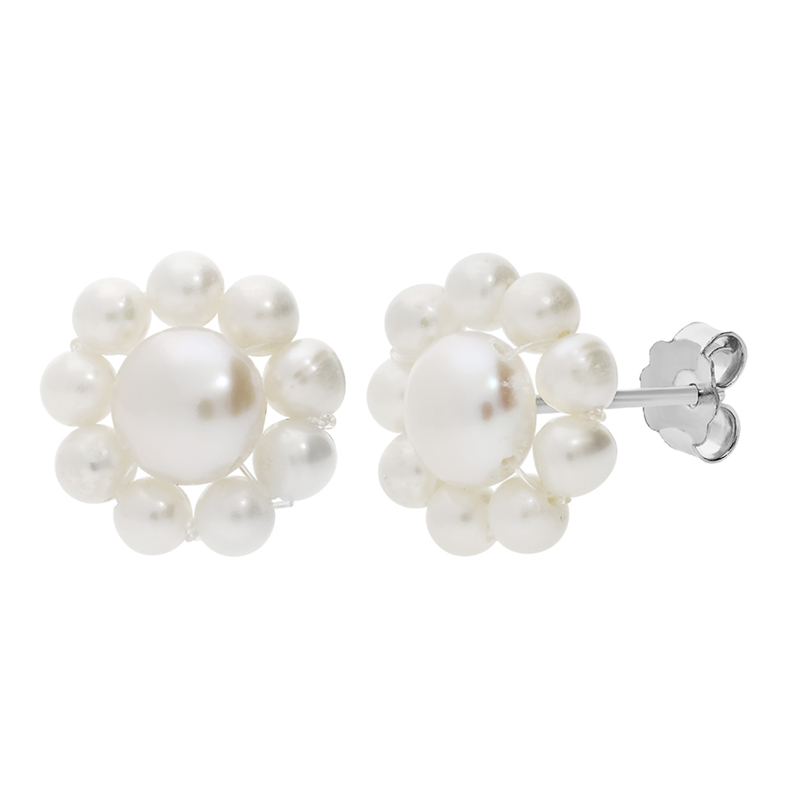 Weiße Süßwasserzuchtperlen-Silberohrringe Weiße Süßwasserzuchtperlen-Silberohrringe