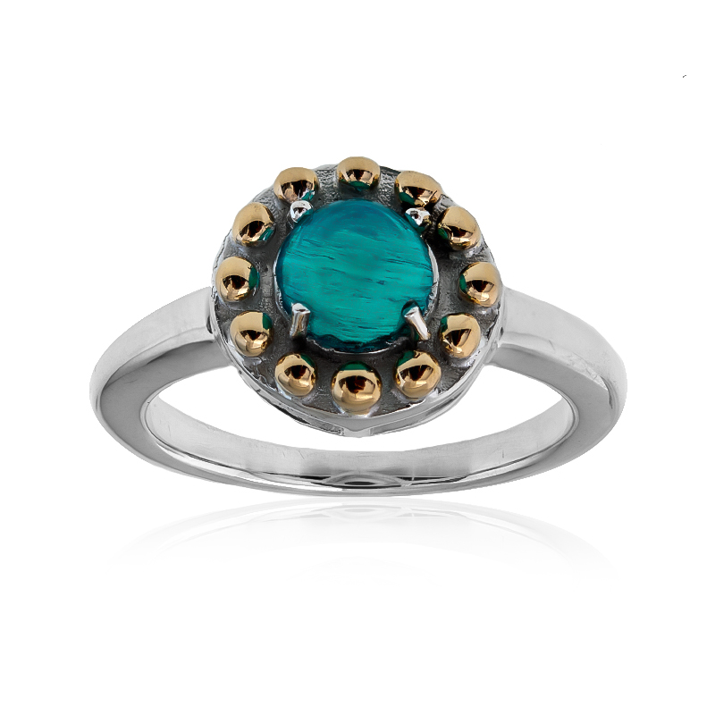 Äthiopischer Blauer Opal-Silberring mit Gold (Granulieren)