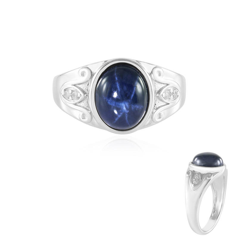 Blauer Stern-Saphir-Silberring