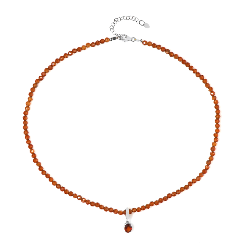 Hessonit-Granat-Silberhalskette Hessonit-Granat-Silberhalskette