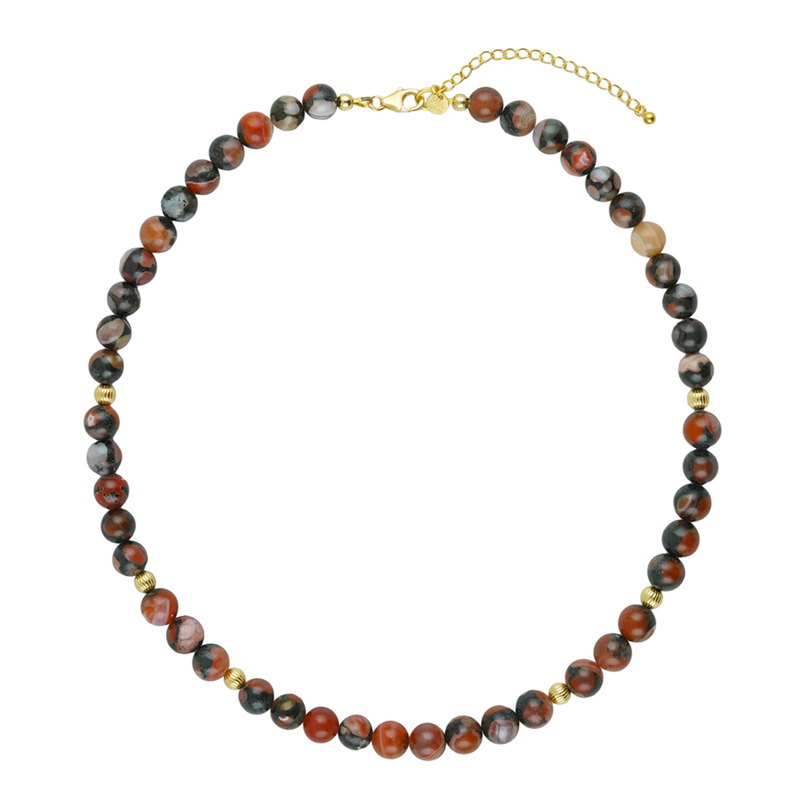 Roter Basalt-Achat-Silberhalskette