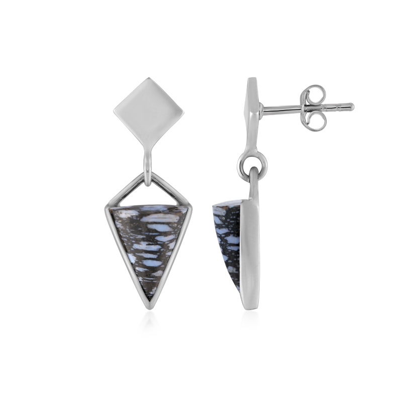 Versteinertes Jambi-Palmenholz-Silberohrringe (Bali Barong)