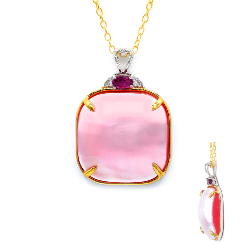 Pinkfarbene Mabe-Perlen-Silberhalskette (Gems en Vogue)