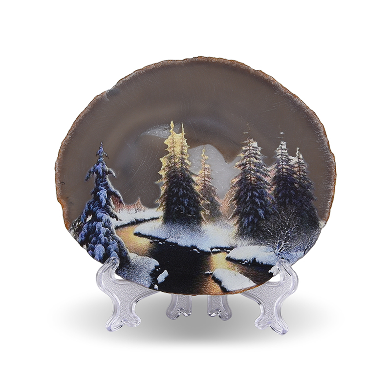 Grauer Achat-Scheibe „Schneelandschaft“