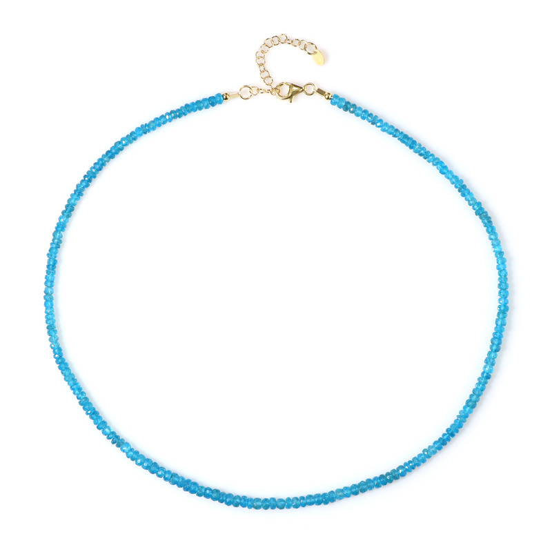 Neonblauer Apatit-Silberhalskette