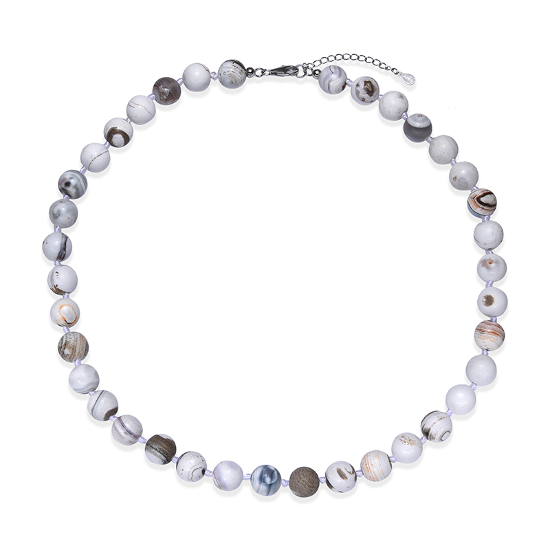 Porzellanweißer Achat-Silberhalskette