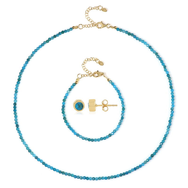Neonblauer Apatit-Silberset