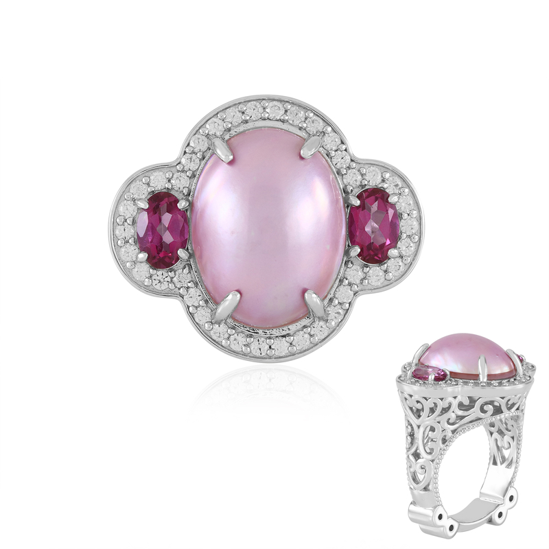 Pinkfarbene Mabe-Perlen-Silberring (Dallas Prince Designs)