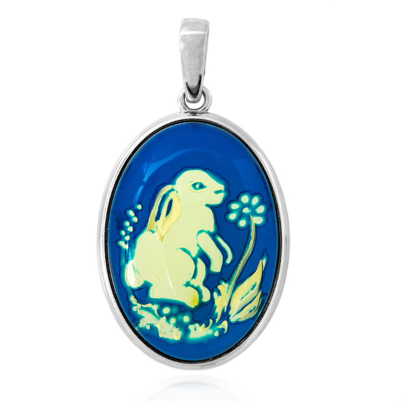 Blauer Bernstein-Silberanhänger (dagen) Blauer Bernstein-Silberanhänger (dagen)