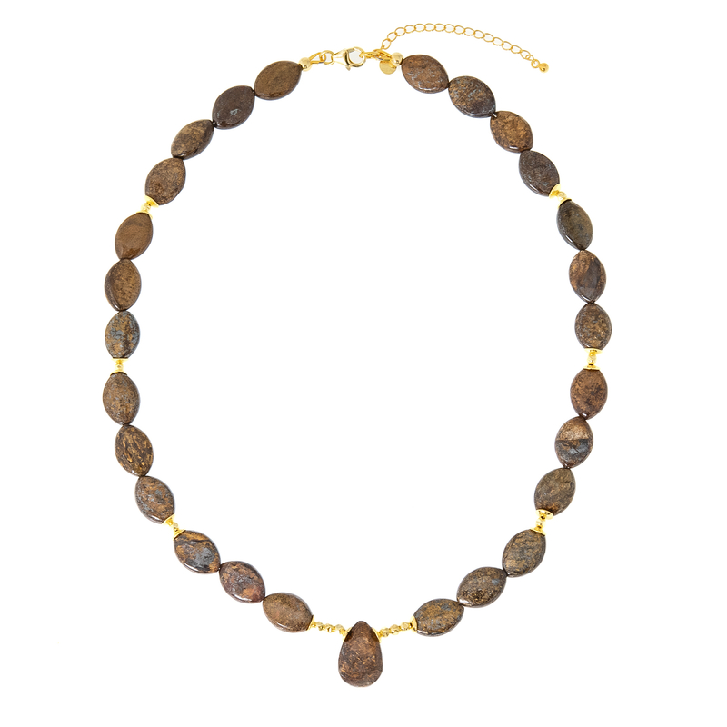 Bronzit-Silberhalskette