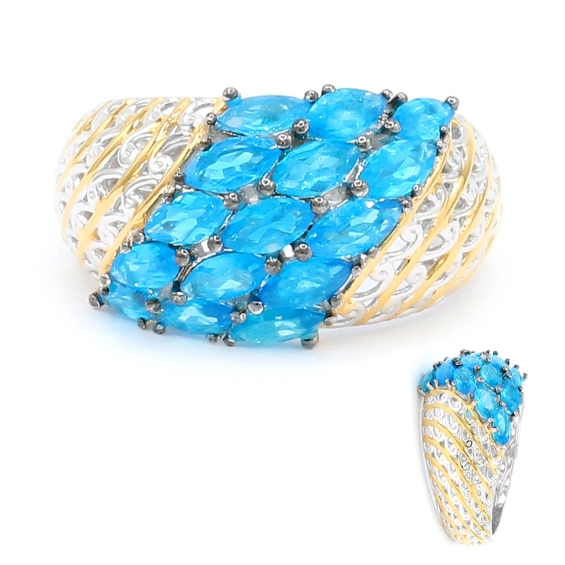 Neonblauer Apatit-Silberring (Gems en Vogue)