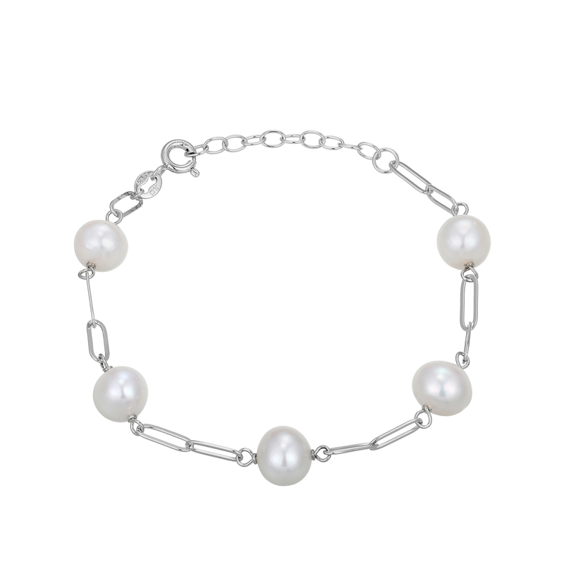 Weiße Süßwasserzuchtperlen-Silberarmband