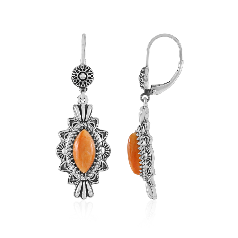 Orange Stachelauster-Silberohrringe (Desert Chic)