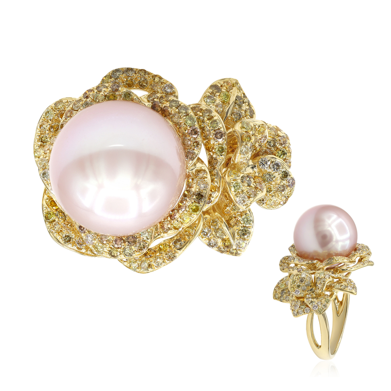 Pinkfarbene Süßwasserzuchtperlen-Goldring (CIRARI) Pinkfarbene Süßwasserzuchtperlen-Goldring (CIRARI)