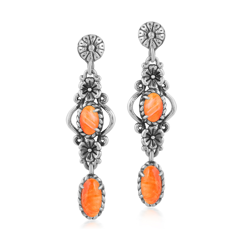 Orange Stachelauster-Silberohrringe (Desert Chic)