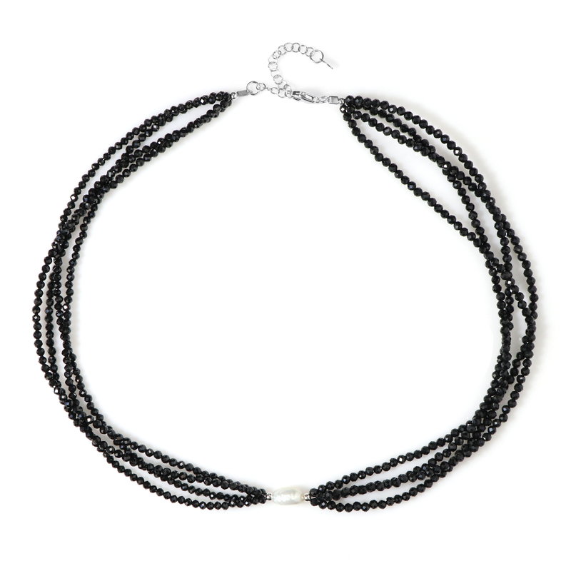 Brasilianischer Schwarzer Turmalin-Silberhalskette